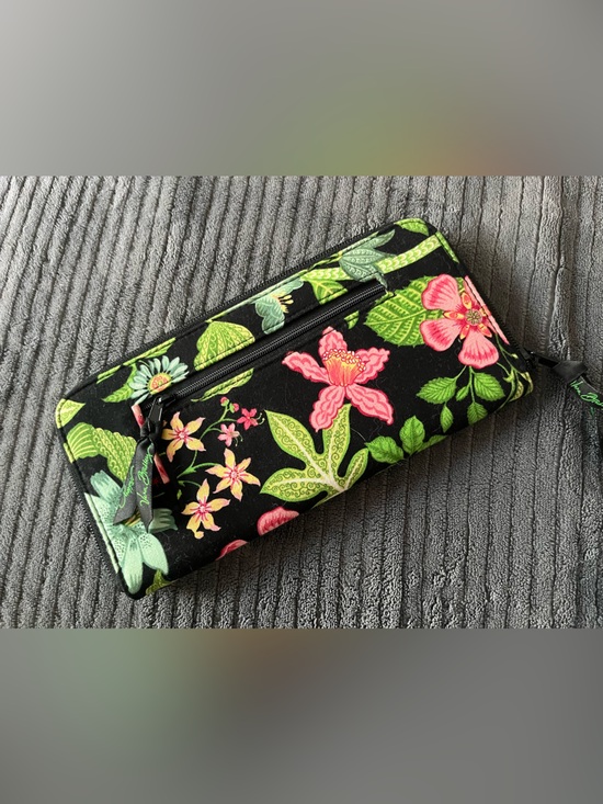Vera Bradley Handbags - Vera Bradley Black Floral Zip Wallet with Pink & Green Accents